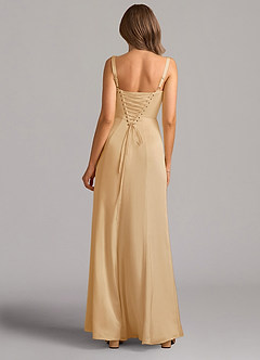 Azazie Amaris Brautjungfernkleider A-Linie Korsett Stretch-Satin Kleid Gold image3