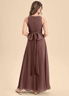 Azazie Lilenne Junior Espresso A-Line Bow Chiffon Dress image2