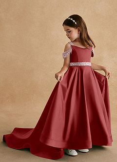 Azazie Jodi Flower Girl Dresses Rust A-Line Matte Satin Dress image1
