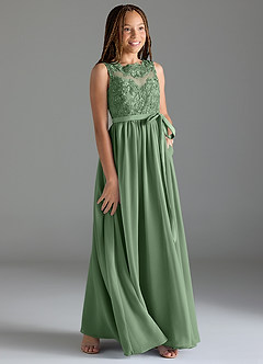Azazie Elly Junior Matcha A-Line Lace Chiffon Dress image4
