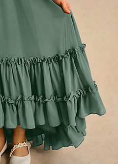 Azazie Kass Flower Girl Dresses Eucalyptus A-Line Pleated Chiffon Dress image7