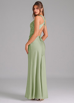 Azazie Evadne Bridesmaid Dresses Dusty Sage A-Line Pleated Stretch Satin Dress image5