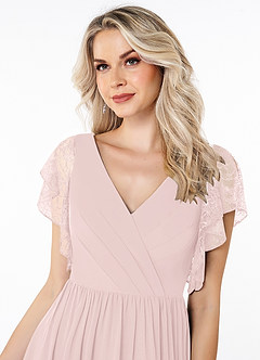 Azazie Zella Abiti da Damigella Abito A-Line in Chiffon Pizzo Rosa Rossore image5