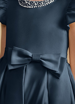 Azazie Pearl Flower Girl Dresses Neptune Ball-Gown Pleated Matte Satin Dress image7