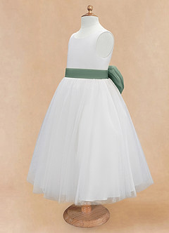 Azazie Kavi Flower Girl Dresses Ivory Eucalyptus A-Line Bow Matte Satin Dress image9