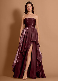 Dahlia Wine Satin Faced Chiffon Ruffled A-line Prom Dress image1