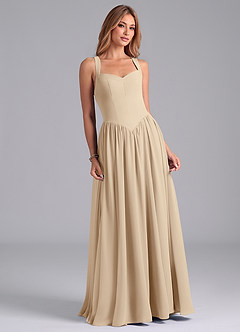 Azazie Francis Bridesmaid Dresses Champagne A-Line Corset Chiffon Dress image4