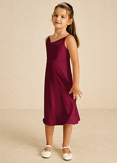 Azazie Zuzu Flower Girl Dresses Burgundy A-Line Spaghetti Strap Stretch Satin Dress image4