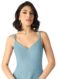 Azazie Janine Brautjungfernkleider A-Linie V-Hals Chiffon Kleid Stimmungsvolles Blau image3