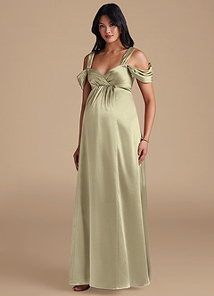 Azazie Rhea Brautjungfernkleider für Schwangere A-Linie Plissee Metallischer Satin Bodenlänge Kleid image1
