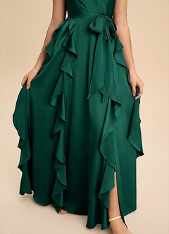 Azazie Peyton Junior Robe Trapèze en Satin extensible Plissée émeraude image6