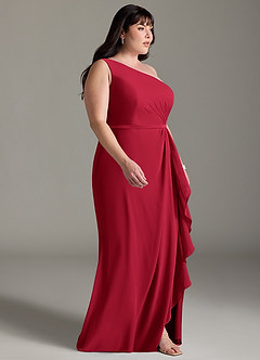 Azazie Liza Bridesmaid Dresses Scarlet Mermaid One Shoulder Chiffon Dress image9