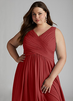 Azazie Flora Bridesmaid Dresses Rust A-Line Pleated Chiffon Dress image15