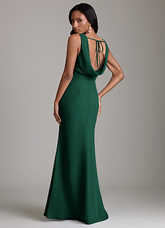 Azazie Linelle Robes de demoiselle d'honneur Robe Sirène en Mousseline de soie Plissée émeraude image2