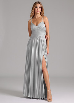 Azazie Vini Brautjungfernkleider A-Linie Plissee Stretch-Satin Kleid Silber image4