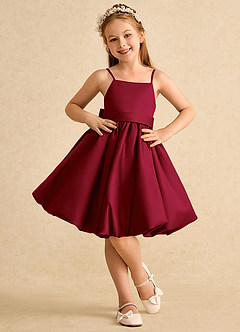 Azazie Davine vestidos de niña de las flores Vestido de Borgoña de Satin Mate de Corte En A con Tirante Espagueti image3