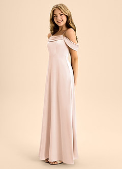 Azazie Anselie Junior Vestido de Rosa Rubor de Satén Elástico de Corte En A con Vestidos sin tirantes image6