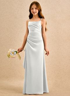 Azazie Cannoli Girls Formal Sukienki dla dziewczynek sypiących kwiaty Linia A Pofałdowany Satyna elastyczna Długość podłogi Sukienka image4