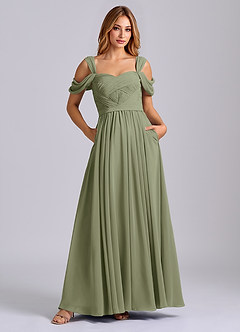 Azazie Koa Final Sale Pistachio A-Line Off the Shoulder Chiffon Dress image1