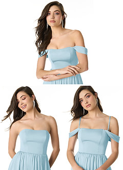 Azazie Morana Final Sale Sky Blue A-Line Off the Shoulder Stretch Satin Convertible Dress image10
