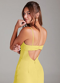 Azazie Leonis Vestidos de damas de honor Vestido de Canario de Gasa de Corte Recto Convertible con Sin tirantes image4