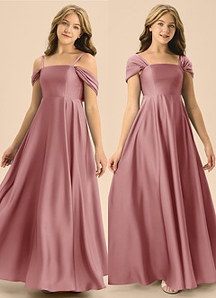 Azazie Rowena Junior Dusty Rose A-Line Bow Stretch Satin Dress image1