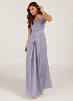 Azazie Gina Bridesmaid Dresses Fog A-Line V-Neck Pleated Chiffon Dress image2