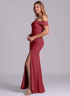 Azazie Luciana Bridesmaid Dresses Pomegranate Sheath Off the Shoulder Chiffon Convertible Dress image4