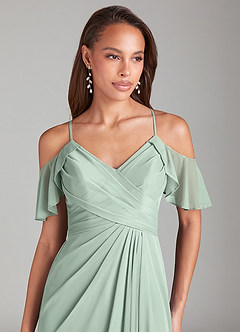 Azazie Dakota Robes de demoiselle d'honneur Robe Trapèze en Maille Épaule décolletée Agave image5