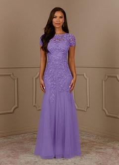 Azazie Laurie Abiti per la Madre della Sposa Abito Sirena in Tulle con Scollo a U e Paillettes Tahiti image2