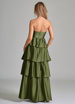 Azazie Faye Bridesmaid Dresses Olive A-Line Ruched Stretch Satin Dress image7