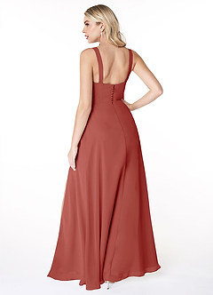 Azazie Jay Bridesmaid Dresses Terracotta A-Line Square Neckline Side Slit Chiffon Dress image2