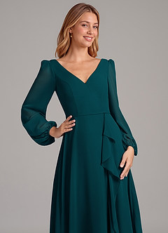 Azazie Simone Abiti da Damigella Abito A-Line in Chiffon Manica Lunga Pino image7