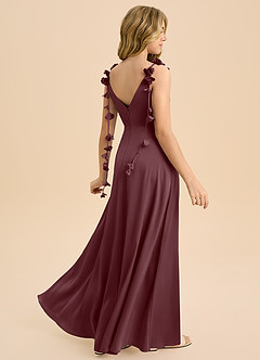 Azazie Gumdrop Junior 엠파이어 주름진 스트레치 새틴 플로어 길이 주니어 신부 들러리 드레스 image1