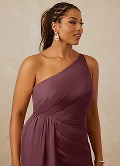 Christian Siriano Bridal for Azazie 1003 Bridesmaid Dresses Sangria Sheath One Shoulder Chiffon Dress image14