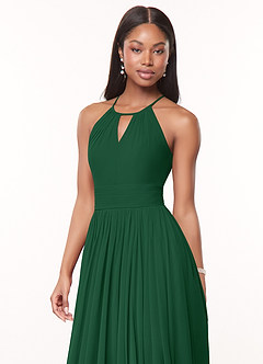 Azazie Cherish Vestidos de damas de honor Vestido de Verde Oscuro de Gasa de Corte en A con Plisado image1