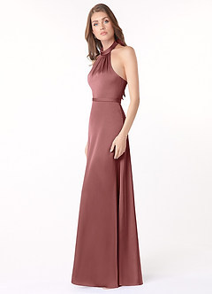 Azazie Delmar Final Sale Amethyst A-Line Halter Bow Stretch Satin Dress image3