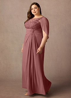 Azazie Hera Mother of the Bride Dresses Desert Rose A-Line Lace Capelet Chiffon Dress image8