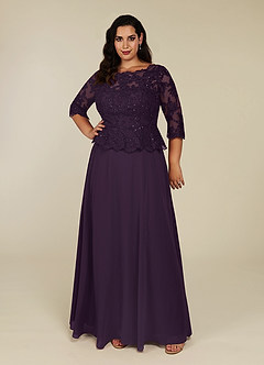 Azazie Averie Plum A-Line Boatneck Sequins Chiffon Dress | Azazie