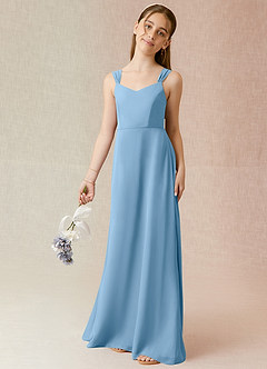 Azazie Denice Junior Steel Blue A-Line Chiffon Dress image1