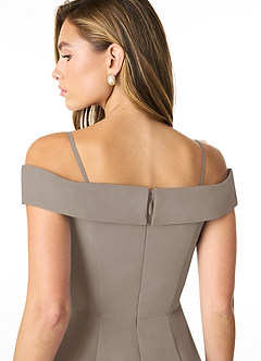 Azazie Lecia Bridesmaid Dresses Taupe Empire Off-The-Shoulder Pleated Chiffon Convertible Dress image5