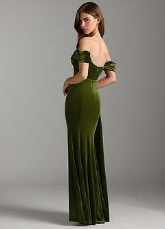 Azazie Amyra Bridesmaid Dresses Olive Sheath Off the Shoulder Velvet Convertible Dress image9