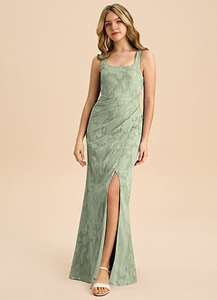 Azazie Mero Junior Vestido Agave de Esgotamento Floral de Bainha com Plissado image3