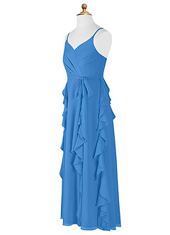 Azazie Peyton Junior A-Linie Kaskadierende Rüschen mit V-Ausschnitt Chiffon Kleid Blauhäher image8
