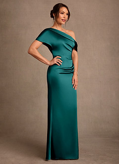 Azazie Rutha Mother of the Bride Dresses Peacock Sheath One Shoulder Stretch Satin Dress image3