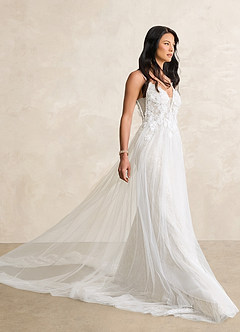 Azazie Avia Robes de mariée Robe Sirène en Dentelle Paillettes Blanc De Diamant image1