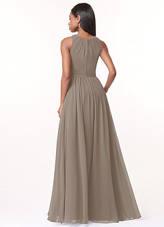 Azazie Harper Bridesmaid Dresses Taupe A-Line Pleated Chiffon Dress image2