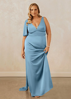 Christian Siriano Bridal for Azazie 1011 Bridesmaid Dresses Steel Blue Mermaid Bow Stretch Satin Dress image16
