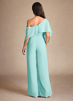 Azazie Halima Mother of the Bride Dresses Aqua Jumpsuit/Pantsuit Side Slit Chiffon Dress image3