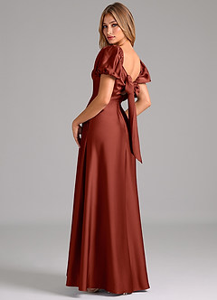 Azazie Fatima Bridesmaid Dresses Terracotta A-Line Sweetheart Neckline Stretch Satin Dress image2